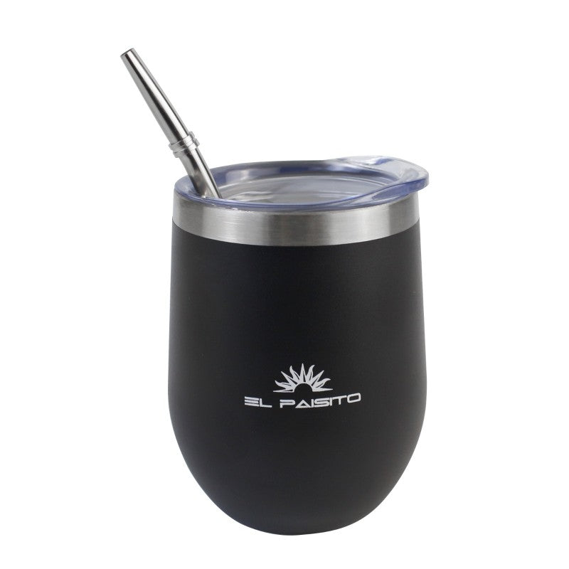 PACK MATE Y BOMBILLA ACERO INOX C/ TAPA NEGRO 350ml